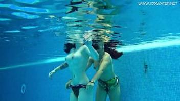 Hot spanish and russian teen in the pool naked
